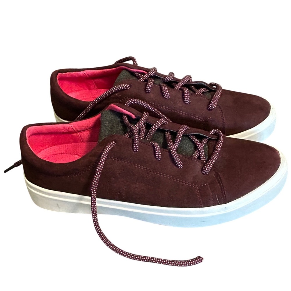 Dr. Scholls Wander Up Burgundy Microsuede Platform Sneakers Womens Memory Foam
